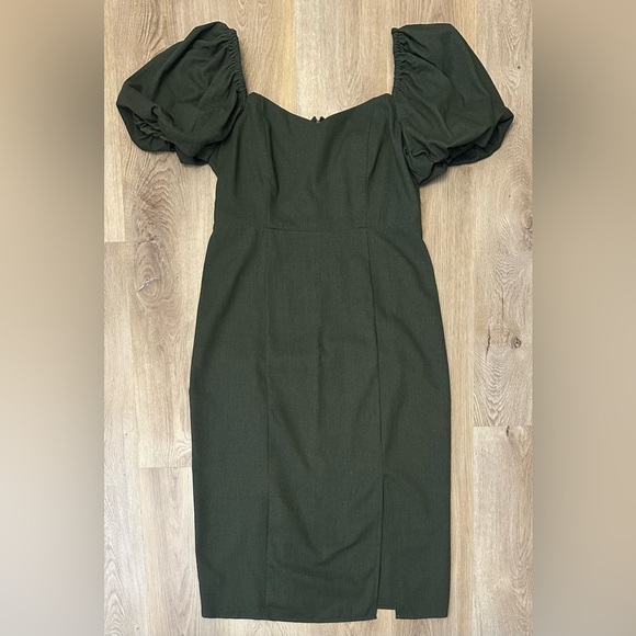 NWT Mi Ami Olive Green Puff Sleeve Sheath Dress - Picture 7 of 8